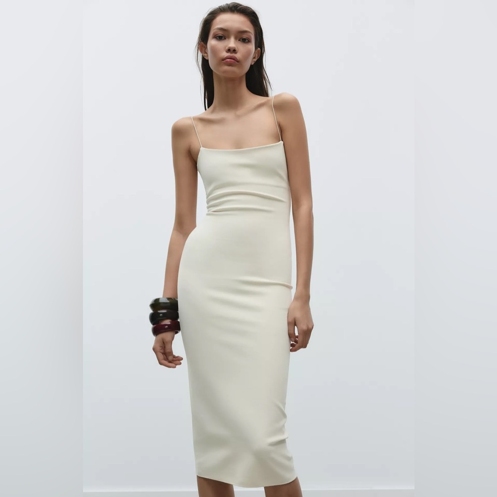 Zara Oyster White Stretch Midi Dress - Picture 8 of 13